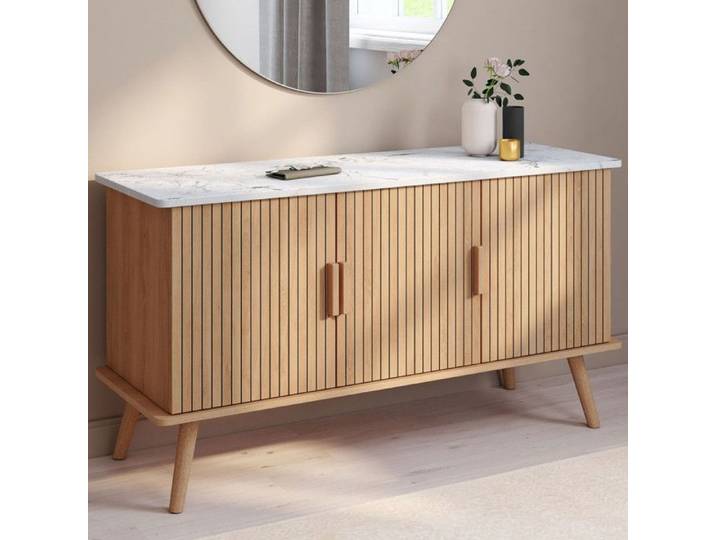 ID MARKET buffet 3 portes 110 cm Moderne bois effet chêne