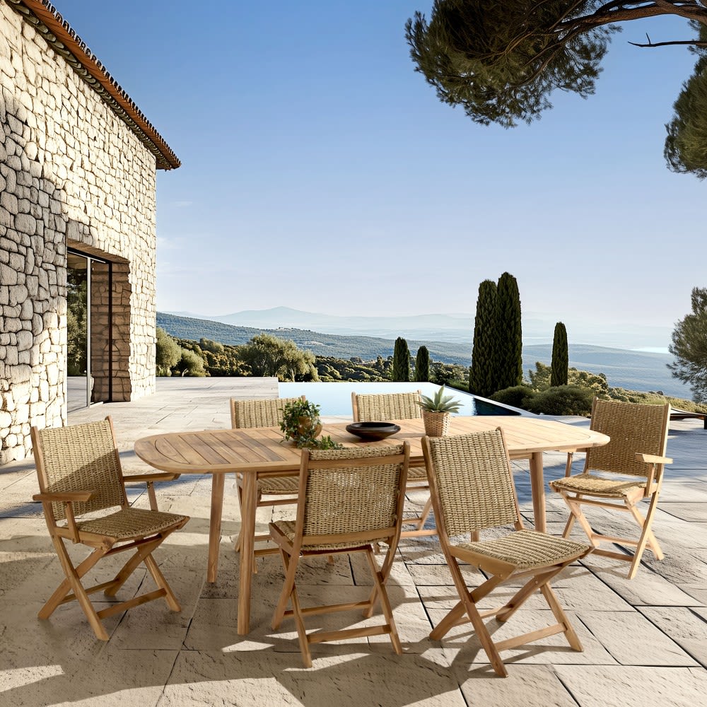 MACABANE Salon de jardin 6 places Marron 180x77x110cm