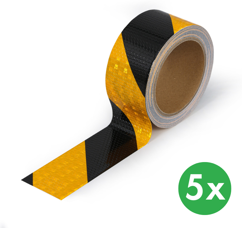 B2B Partner Reflektierendes Warnband 50 mm x 10 m, Verpackung 5 Stk., schwarz-gelb