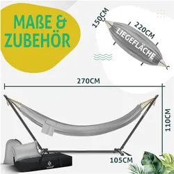 Kesser, Hängematte, Hängematte LAKE mit Gestell Doppelhängematte für 2 Personen (200 kg)