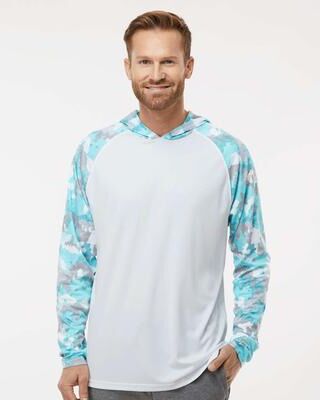 Paragon 240 Tortuga Extreme Performance Hooded T-Shirt in White/Aqua Blue size Medium   Polyester