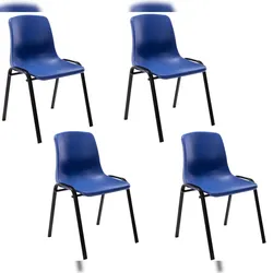 Décoshop26 - Set mit 4 stapelbaren Besucherwartezimmerstühlen aus blauem Kunststoff und Metall 10_0003205