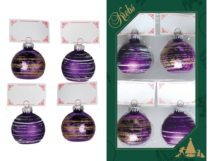 Dekokugel KREBS GLAS LAUSCHA Tischkartenhalter CBK21527, Weihnachtsdeko , lila (flieder), Dekofiguren, Dekokugel, in Form einer Weihnachtbaumkugel