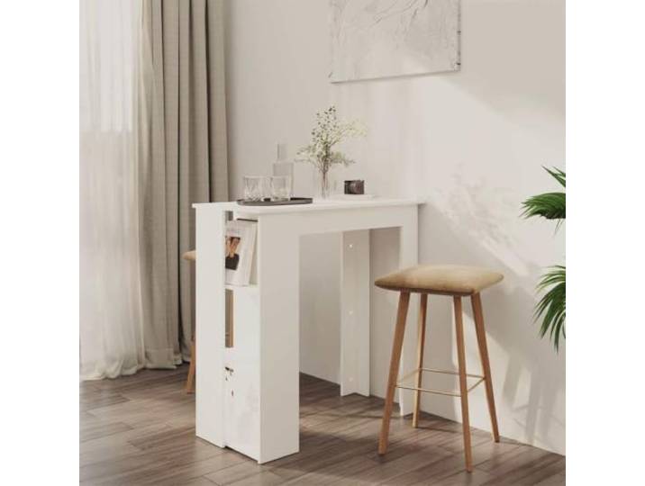 HEFZGDB Stehtisch mit 3 Ablagen Weiß 102x50x103,5 cm Holzwerkstoff Bistrotisch Küchentisch Moderner Bartisch mit Regal Stauraum