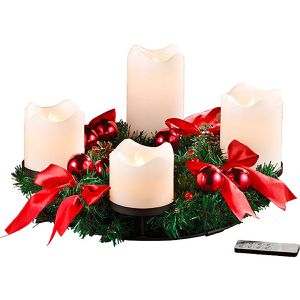Böttcher-AG Weihnachtskranz NX6652910, Ø 30 cm, Zweige aus Kunststoff, mit 4 LED-Kerzen, batteriebetrieben