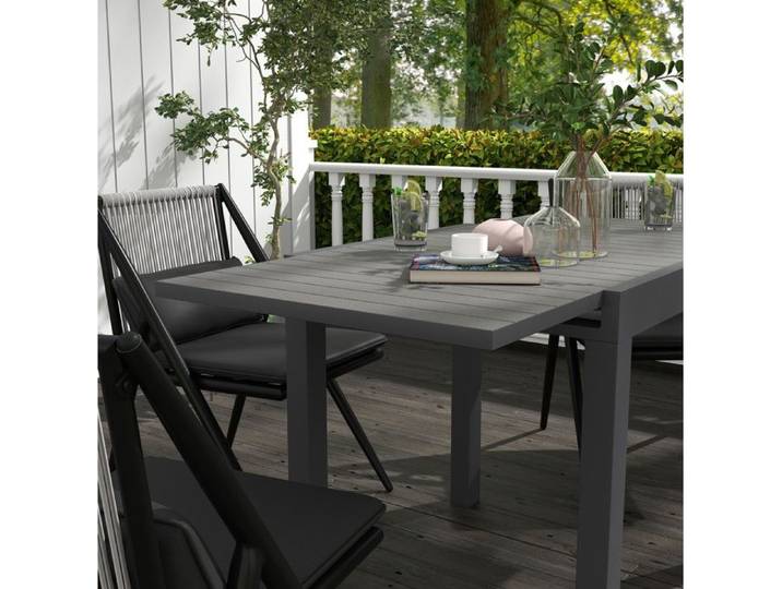 Table Jardin Extensible Aluminium Gris Table Terrasse FloraGrace Pour Balcon Jardin 6 Personnes 81/162x80x75cm