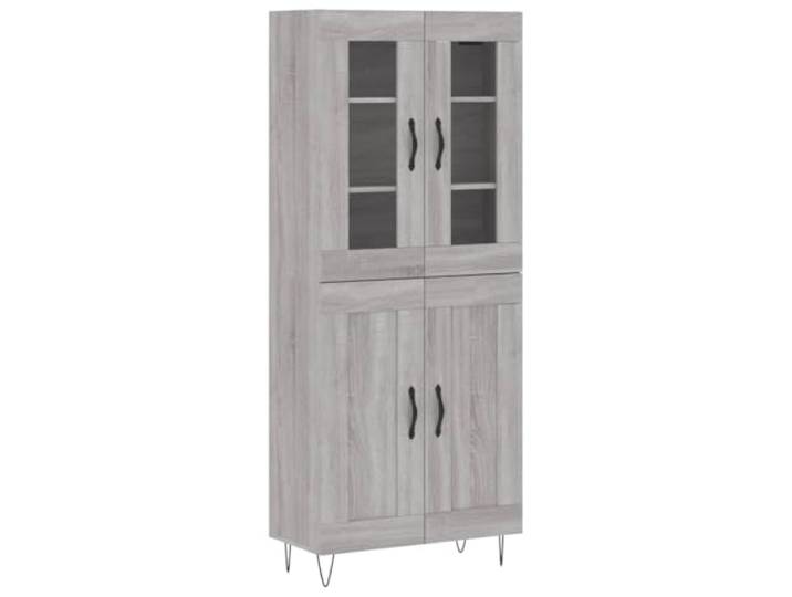 Highboard Grau Sonoma Holzwerkstoff 69,5x34x180 cm Stauraumschrank, Metallfüße, Feuchtigkeitsbeständig, glatte Oberfläche, Wandmontage möglich