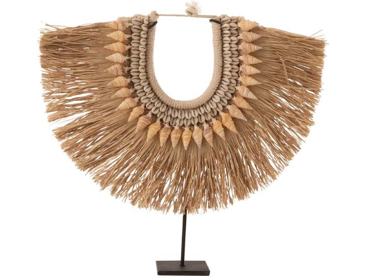 J-Line decoratie ketting + staander Dora - hout/zeegrass - beige - small
