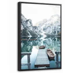 LEINWAND Bilder mit Rahmen - Natur - Berge - Schnee - Wald - Boot - 20x30