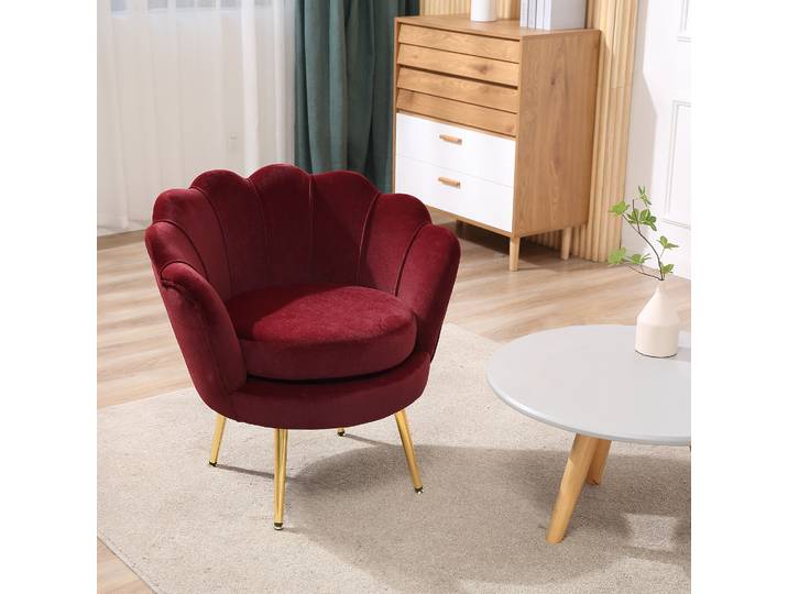 HOMCOM Fauteuil Coquillage Velours Rouge Métal Doré