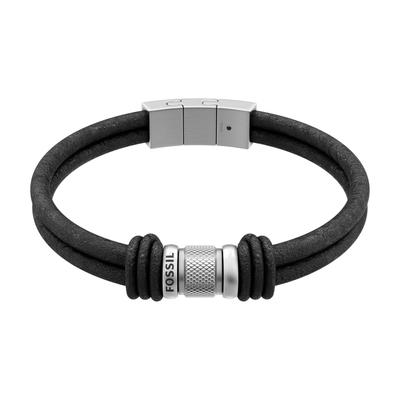 Armband FOSSIL "Machine", schwarz (schwarz, edelstahlfarben), Armbänder, Herren, 20cm, Edelstahl Leder, Edelstahl, Leder, Armband