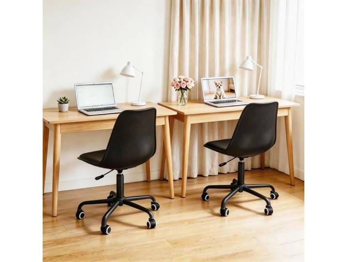 Chleby Lot de 2 Chaise de Bureau Siège Rembourré Fauteuil de bureau Modern Rotatif à 360° Hauteur réglable 83-95 cm Noir