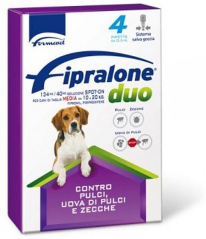 Formevet Fipralone DUO Antiparassitario Spot-On per Cani 4 Pipette Media 10-20kg