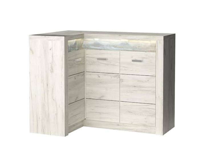 Lomadox Eckkommode Sideboard Eckschrank Kommode Wohnzimmerschrank Anrichte Aufbewahrunsschrank modern in weiß mit LED Beleuchtung