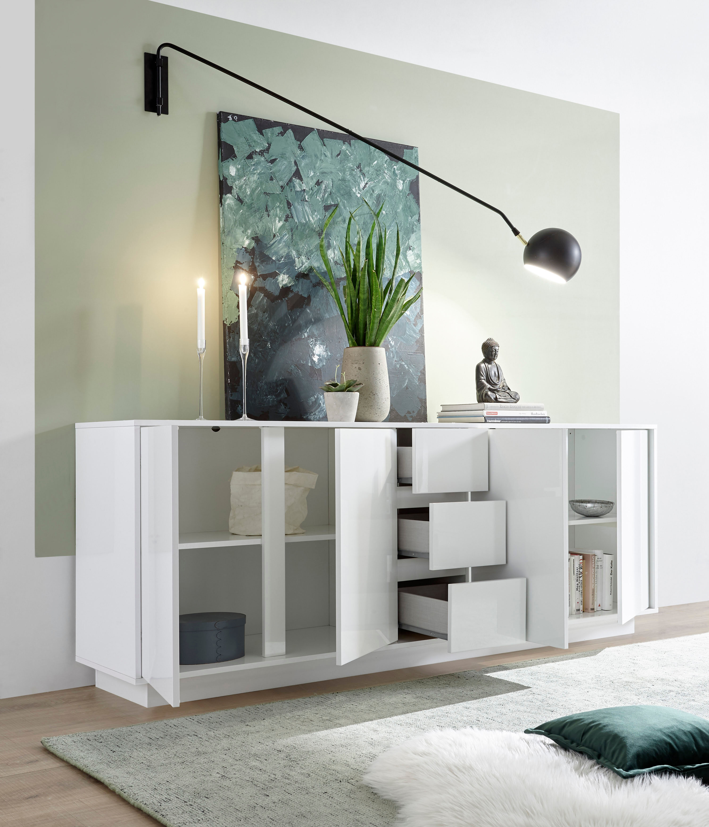 Sideboard HOME AFFAIRE "Ice", weiss (weiß hochlglanz lack), Sideboards, Sideboard, grifflos weiß hochlglanz lack Einheitsgröße