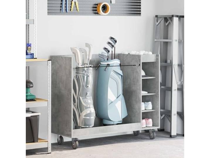 Molumvel Golf-Schrank, Beton Grau Aufbewahrung mit Rollen 120 x 45 x 98 cm Platzsparende Organisation, Modernes Design, Robuster Metallrahmen