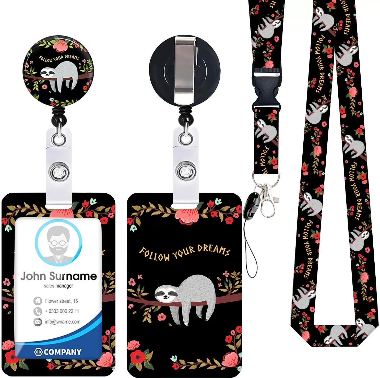 INF Porte-carte d'identité paresseux avec enrouleur de badge rétractable model 1