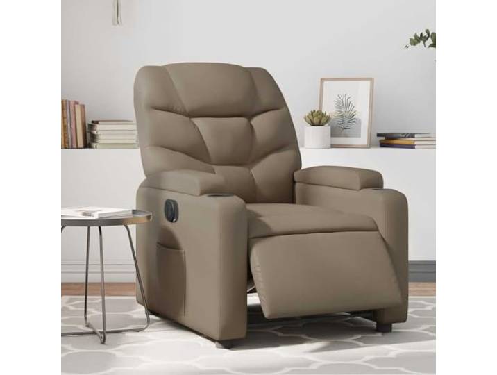 HEFZGDB Elektrischer Relaxsessel mit Liegefunktion in Cappuccino-Braun aus strapazierfähigem Kunstleder, inklusive Getränkehalter und Seitentasche