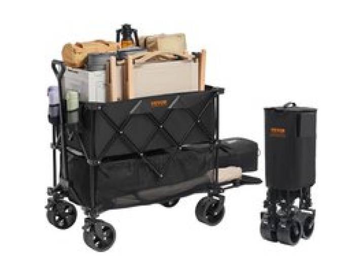 VEVOR Chariot de Jardin Pliable, 400 L Chariot de Transport de Plage à Deux Étages Charge Max 204 kg avec Roues Tout Terrain, Chariot de Sport Robuste pour Camping, Shopping, Jardin, Extérieur, Noir