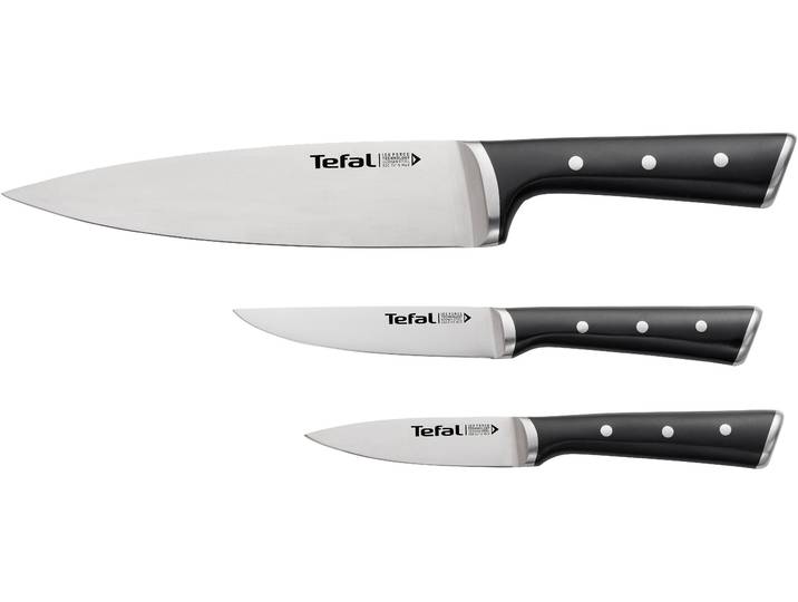Messer-Set TEFAL Ice Force , schwarz (schwarz, edelstahl), Edelstahl, Kunststoff, Kochmesser-Sets, Messer-Set, 3-tlg. Set, Eishärtungstechnologie, Klinge aus deutschem Edelstahl