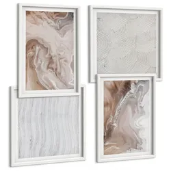 BILDER SET 4er Set - 50x50 cm & 40x60 cm Weißer Rahmen - Abstrakte Marmormuster aus Stein