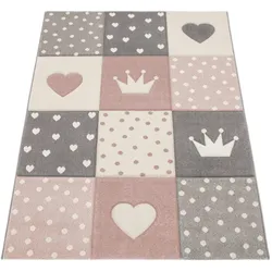 KINDERTEPPICH, mit Herz-Kronen-Patchwork, Rosa, 80 x 150 cm