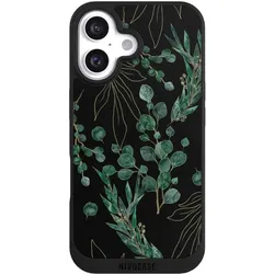 Nivocase Handyhülle für Apple iPhone 16 Hülle NIVOpure Case Schwarz Blätter Natur Eukalyptus (Apple iPhone 16), Smartphone Hülle, Schwarz