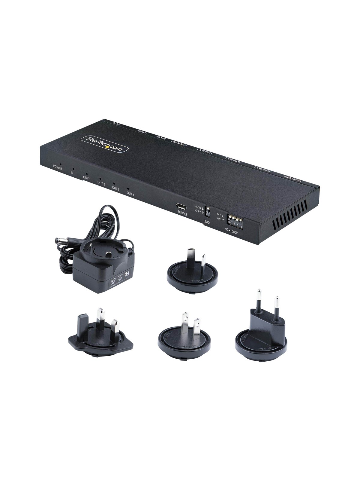 StarTech.com 4-Port HDMI Splitter 4K 60Hz HDMI 2.0 Video 1 In 4 Out HDMI Splitter 4K HDMI Splitter w/Built-in Scaler 3.5mm/Optical Audio Port Durable Metal Housing HDR/HDCP