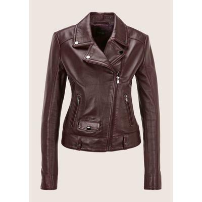 Lederjacke MADELEINE "Lederjacke Verkürzte, elegante Lammnappa-Jacke Langarm", Damen, Gr. 42, braun (portwein), Obermaterial: 100% Lammnappaleder LANA., Modern, Jacken, Lammnappaleder, Biker-Form