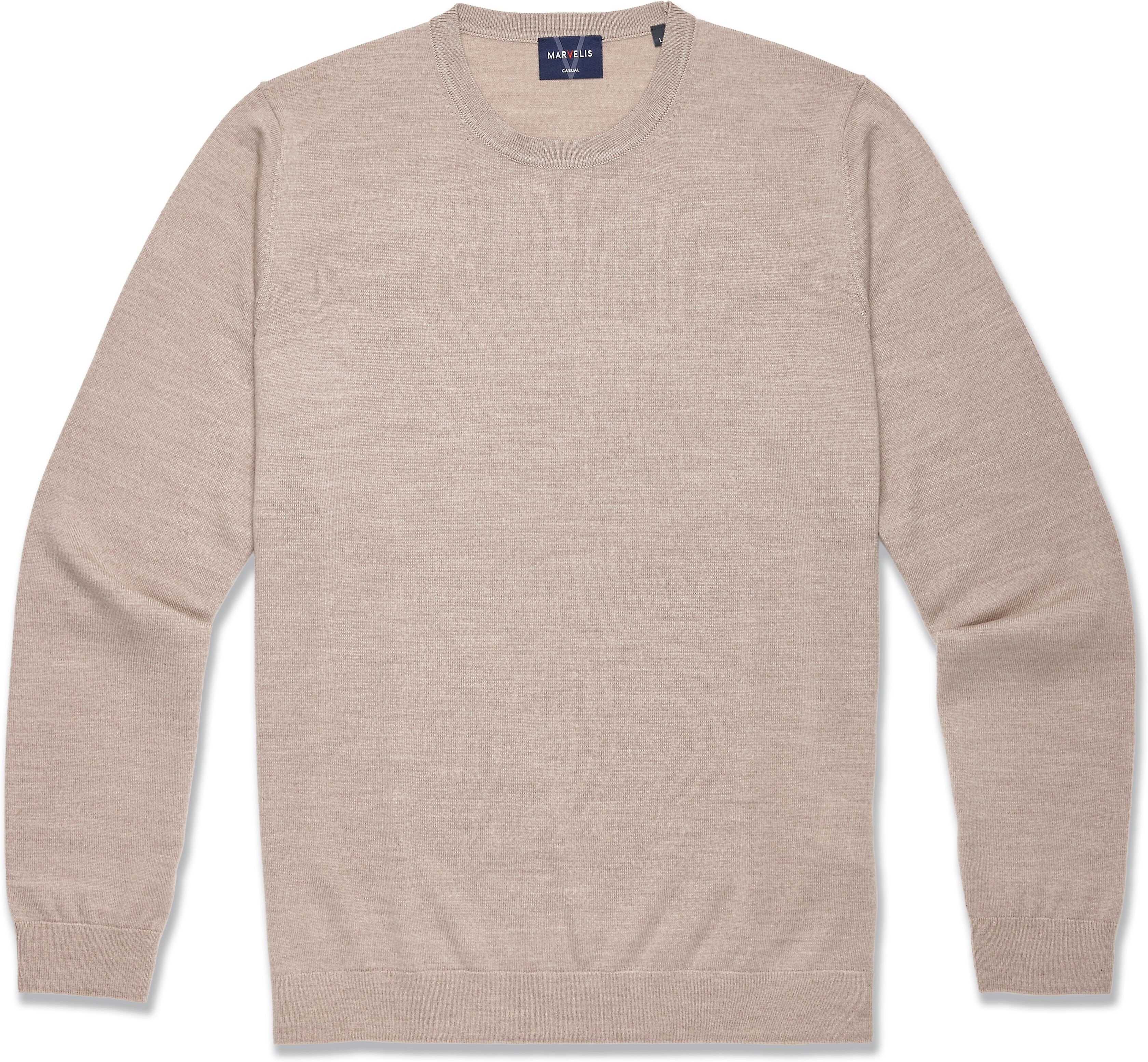 Rundhalspullover MARVELIS, Herren, Gr. XXL, natur, Strick, Obermaterial: 100% Schurwolle, regular fit normal, Rundhals, Rippbündchen, Pullover Rundhalspullover, in hochwertiger Woll-Qualität natur XXL