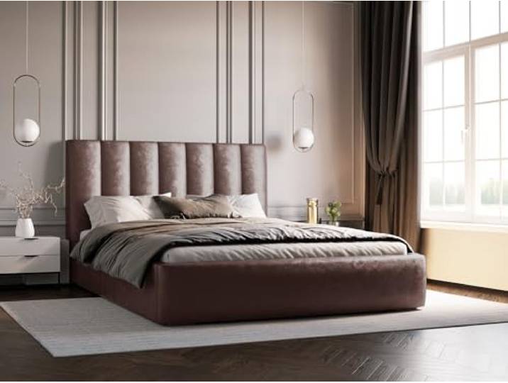 Emporius Polsterbett 180x200 Velor - Design Doppelbett, Schlafzimmer, Bett mit Lattenrost, Samtstoff, Bettkasten, Doppelbett 180x200 (Braun - Ikoo 5)