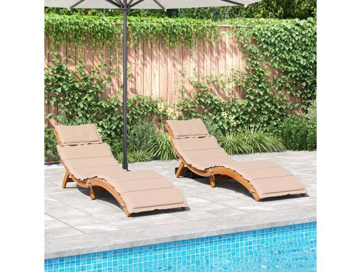 Lot de 2 Chaises Longues avec Coussins Bain de Soleil Transat de Terrasse Siège de Jardin Patio Extérieur Beige 3214835