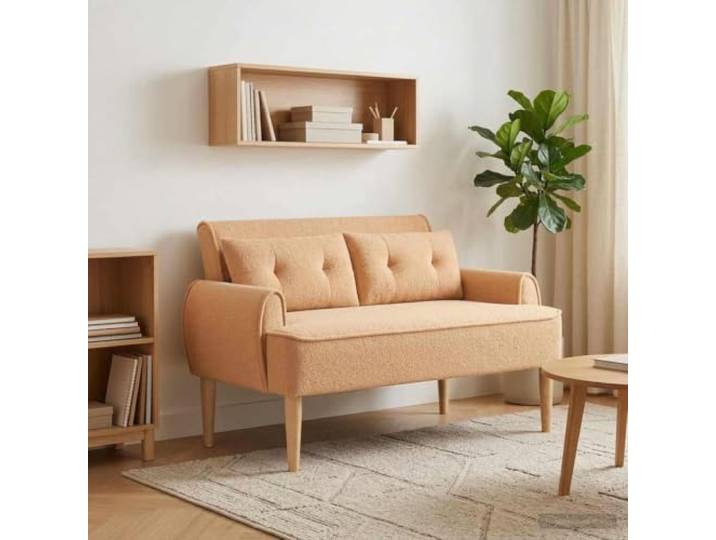 VIHHQGC Loveseat mit Knopfheftung Beige 117x67x77cm Bouclé Samt 100% Polyester-Samt, Ingenieurholz und Kautschukholz, abnehmbares Kissen, einfache Montage zu zweit, für Wohn- und