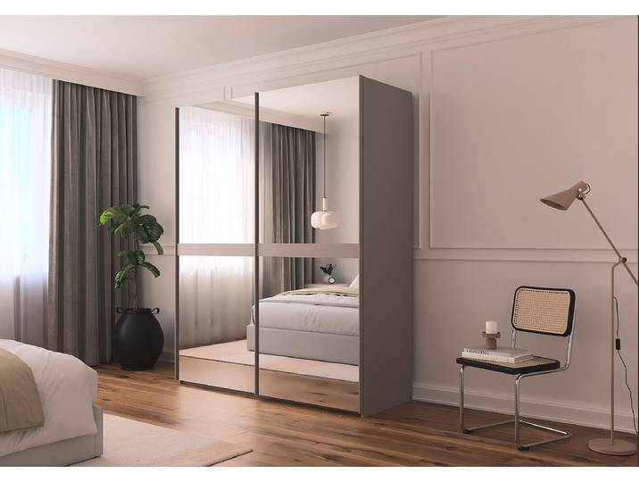Schwebetürenschrank Scale Spiegelfront 181cm Braun/Fango
