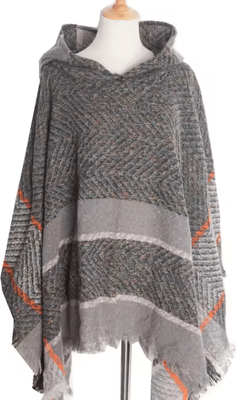 Uplift Curations Hooded Fishbone Pattern Women Cape Poncho Autumn Winter Pullover Women Hooded Cloak 8