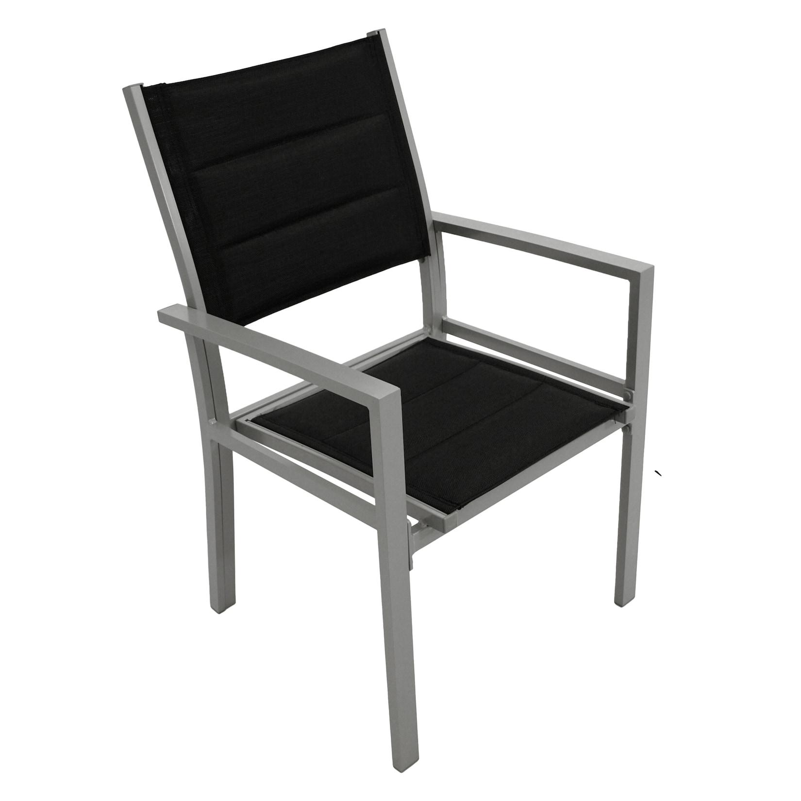 Sessel MADEIRA, Aluminium silbergrau + Textilgewebe gepolstert schwarz, 2 Stück