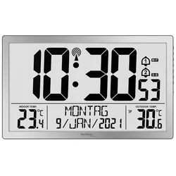 Technoline WS8113 Moderne Digitale Wanduhr Funk mit Innen- und Aussentemperaturanzeige, Wetterstation, Silber