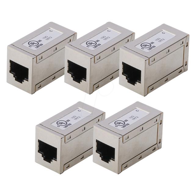 Digitus Modulare Kupplung, 8P8C, 1:1 geschirmt CAT6, Metallgehäuse, 5 Stk. (Netzwerk Kupplung) (AT-AG-8-8-C6S-5)