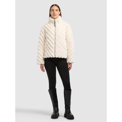 Fellimitatjacke KHUJO "RAYNA", Damen, Gr. XS, ivory, 100% Polyester, unifarben, regular fit knielang, eingesetzt blind abgesteppte Kante, Jacken