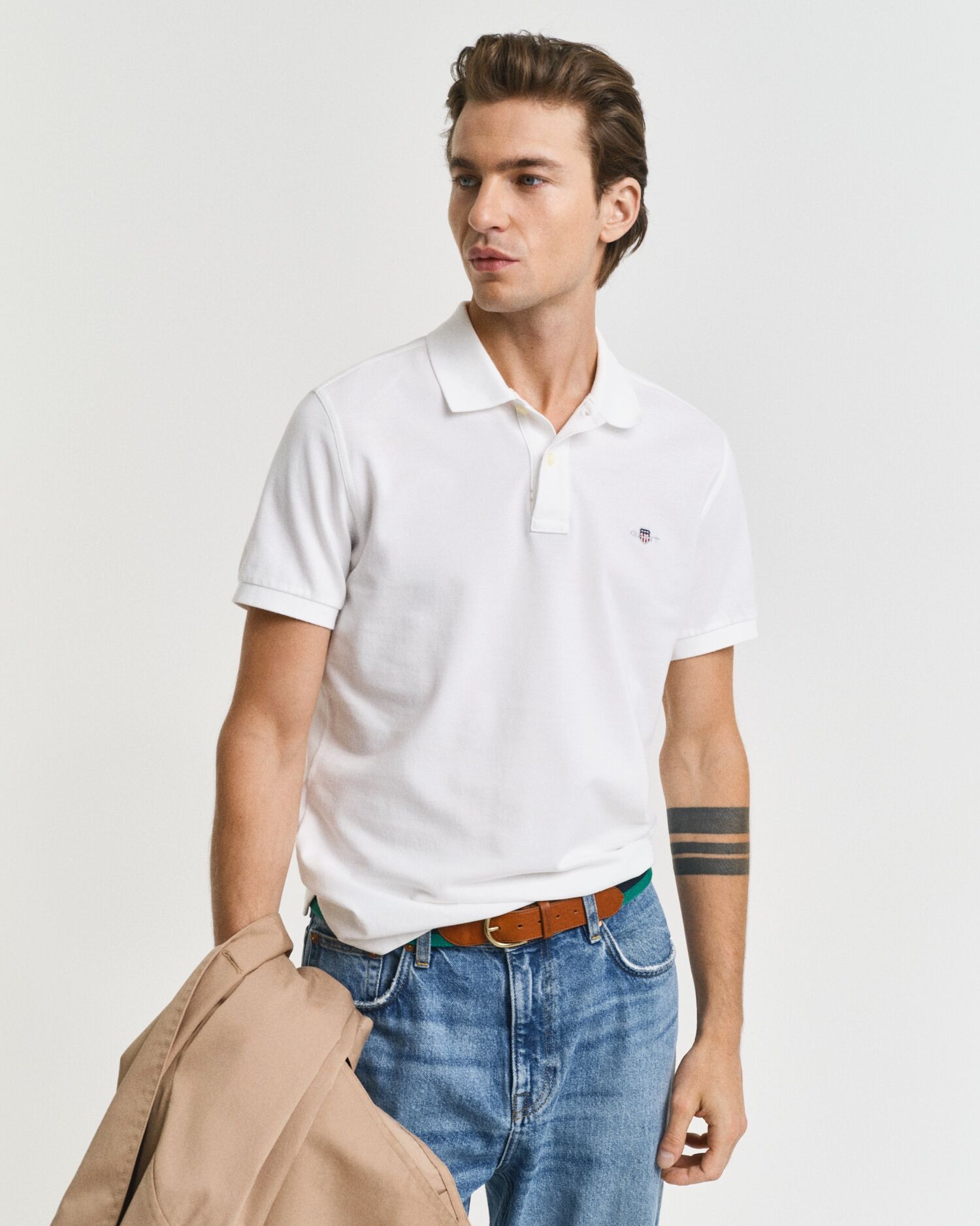 Gant "SLIM SHIELD SS PIQUE POLO" mit Logostickerei auf der Brust weiß 4XL