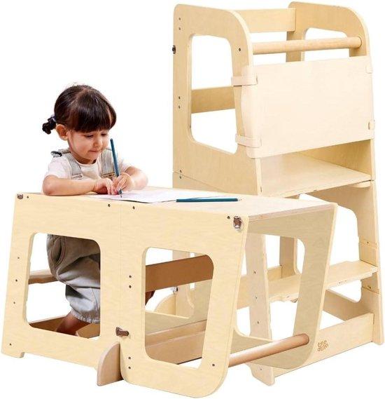 Montessori-Beobachtungsturm - Lern- und Spielturm - Fördert die Entwicklung von Kindern - Verstellbare Höhe - 44 x 37 x 90 cm - Natürliches Holz
