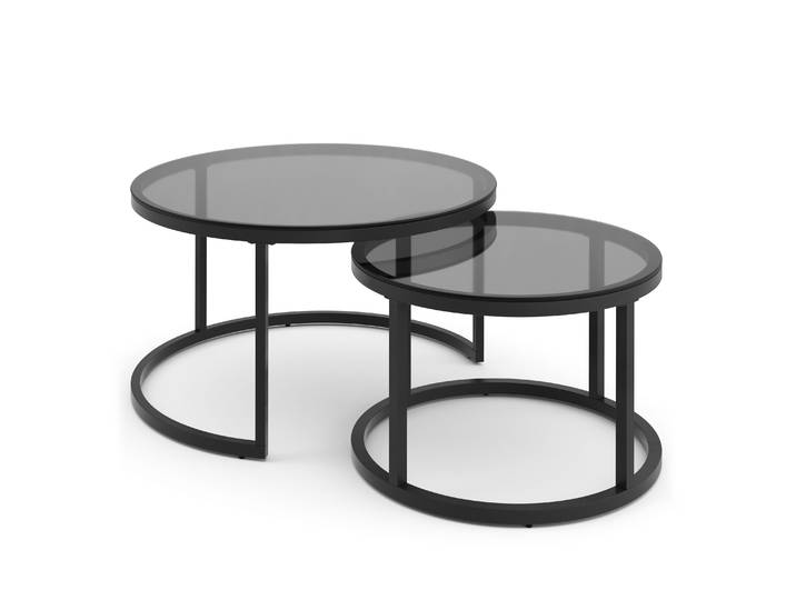 Beistelltisch Glas MARCEL rund 2-teilig schwarz