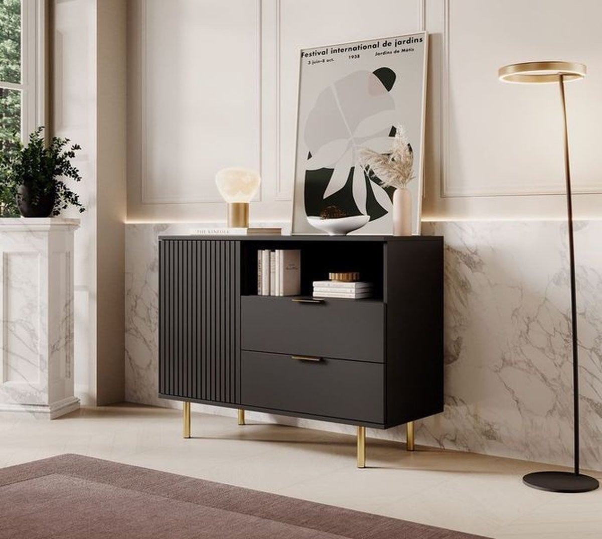 Meubella Dressoir Nicola Mat zwart 107 cm