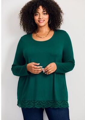 Plus Size Women's Lace Hem Crewneck Tunic by Avenue in Emerald Green (Size 14)