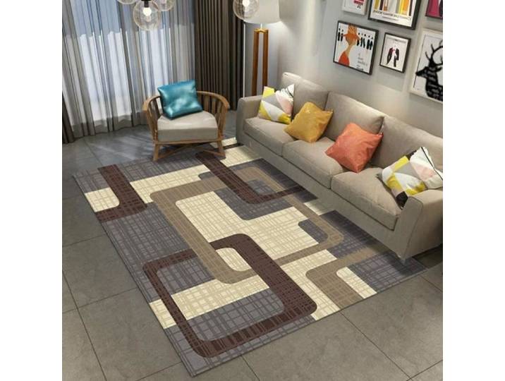 Tapis Classique Traditionnel Brun Gris crème géométrique The Rug 100X150cm