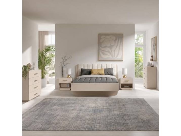 Lomadox Schlafzimmer-Set Schlafzimmermöbel, 5-teilig, modern in Beige, mit Bett, 2 Nachttische, 2 Kommoden