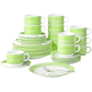 Arcoroc Tafelservice Brush, Hartglas, grün, Kombiservice für 12 Personen, rund, 36-teilig