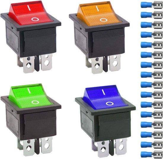 Set van 4 DPST 4-pins tuimelschakelaars met 16 kabelaansluitingen