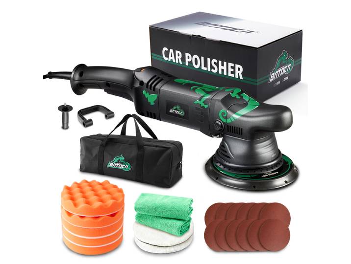 BATOCA Polisseuse automobile orbitale excentrique double action 5 po, Lustreuse double action 6 vitesses variables pour esthétique automobile, avec tampons en mousse pour cirage, lustrage, ponçage, polissage