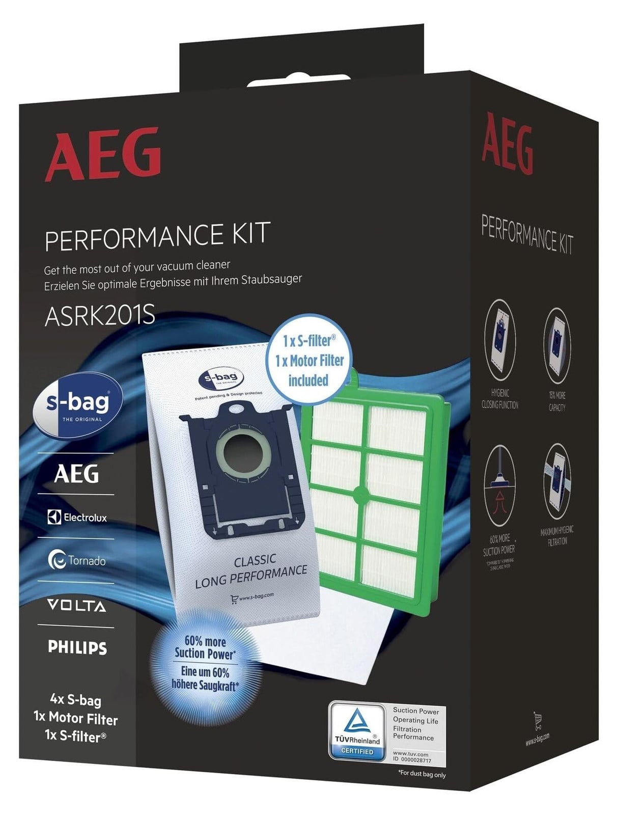 AEG ASRK201S S-Bag Performance set, 4 stuks Classic Long Performance stofzuigzakken